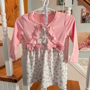 Pink Floral Bow-Accent Baby Dress